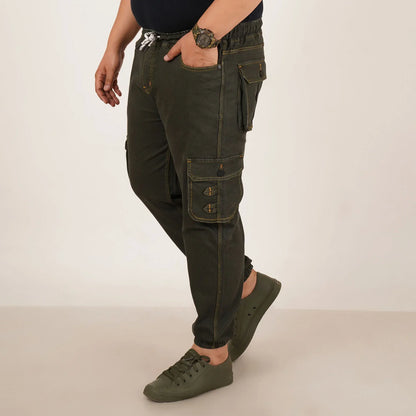 Kagad Jeans Mens Plus Size Loose Fit Deep Olive Color Denim Jogger - Style Code "KGDJGR-406063