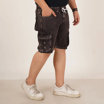 Kagad Jeans Mens Plus Size Loose Fit Charcoal Black Color Denim Cargo Pocket Short - Style Code "KGDST-406073