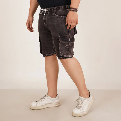 Kagad Jeans Mens Plus Size Loose Fit Charcoal Black Color Denim Cargo Pocket Short - Style Code "KGDST-406073