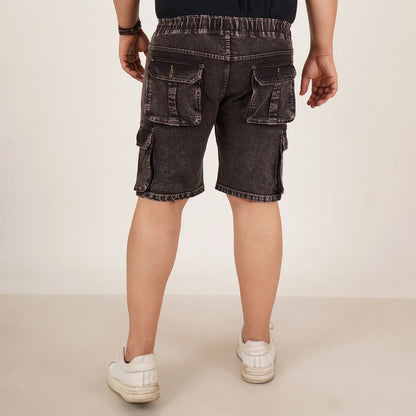 Kagad Jeans Mens Plus Size Loose Fit Charcoal Black Color Denim Cargo Pocket Short - Style Code "KGDST-406073