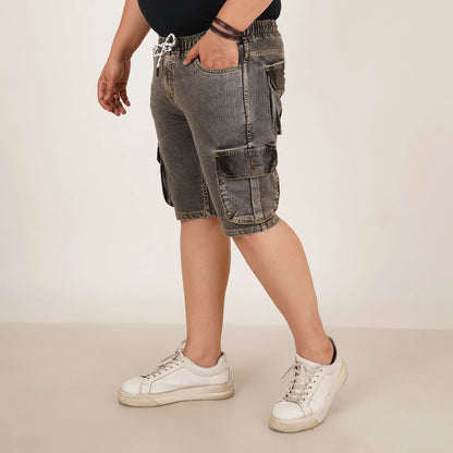 Kagad Jeans Mens Plus Size Loose Fit Charcoal Grey Color Denim Cargo Pocket Short - Style Code "KGDST-406074