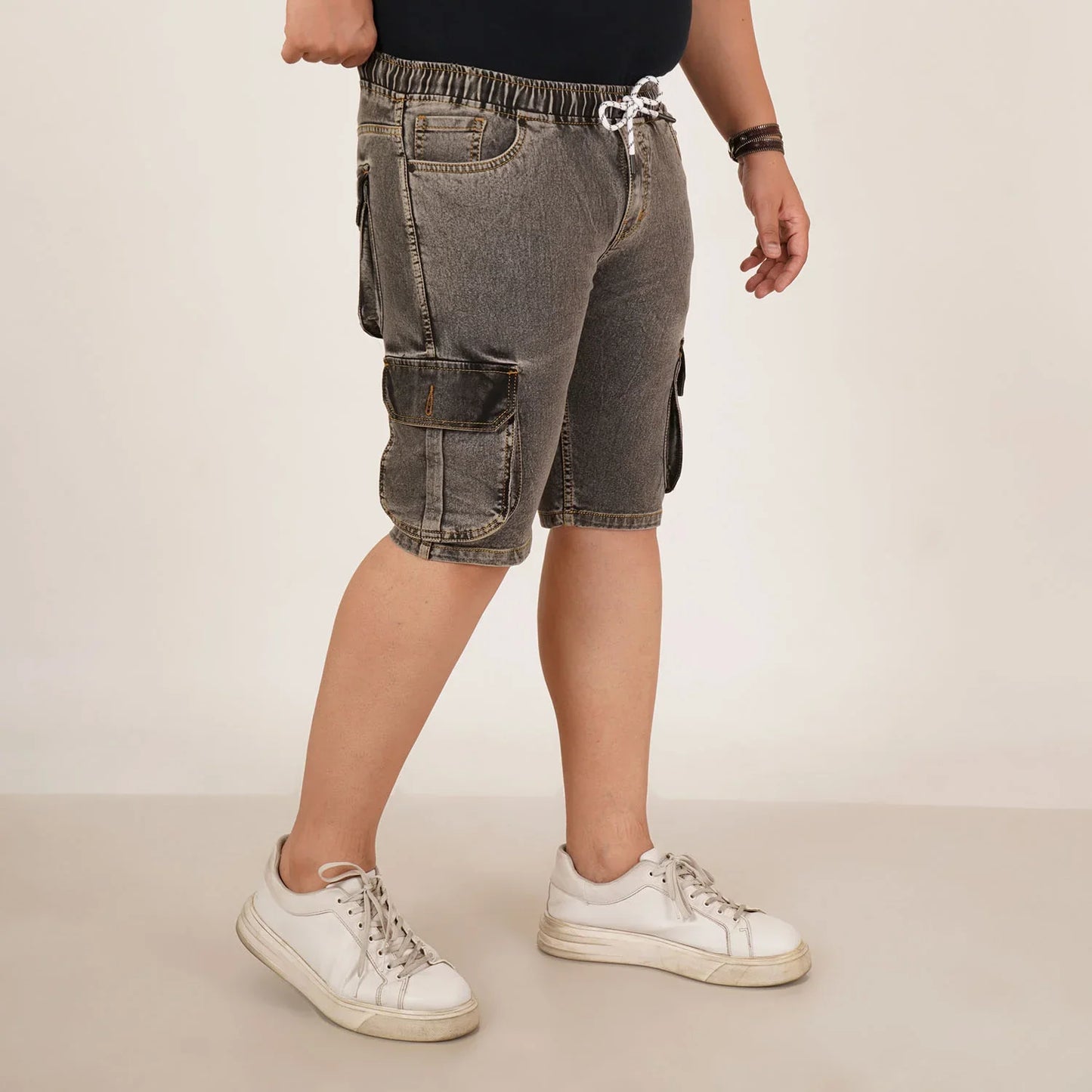 Kagad Jeans Mens Plus Size Loose Fit Charcoal Grey Color Denim Cargo Pocket Short - Style Code "KGDST-406074