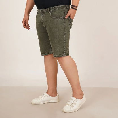Kagad Jeans Mens Plus Size Loose Fit Olive Color Denim Short - Style Code "KGDST-406079