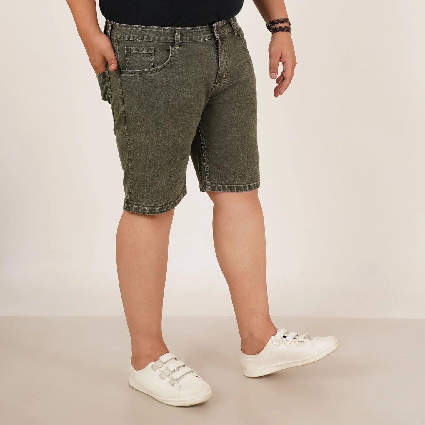 Kagad Jeans Mens Plus Size Loose Fit Olive Color Denim Short - Style Code "KGDST-406079