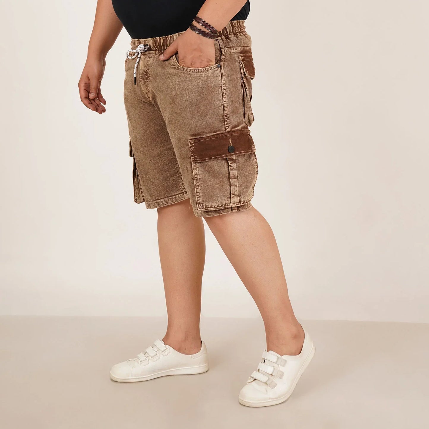 Kagad Jeans Mens Plus Size Loose Fit Rust Color Denim Cargo Pocket Short - Style Code "KGDST-406077