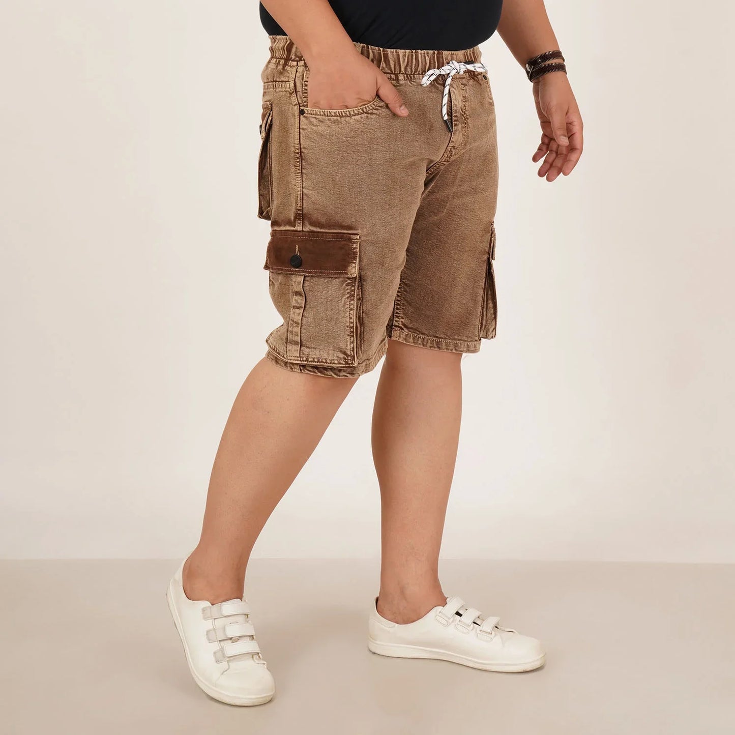 Kagad Jeans Mens Plus Size Loose Fit Rust Color Denim Cargo Pocket Short - Style Code "KGDST-406077