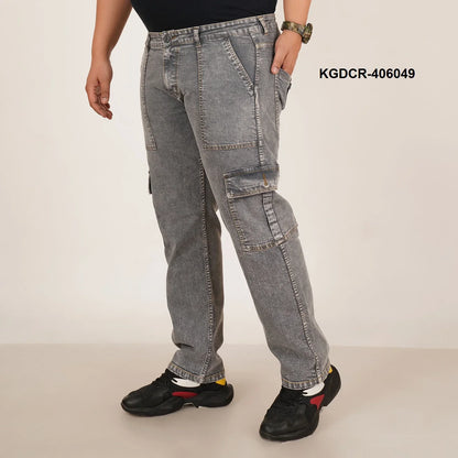 Kagad Jeans Mens Plus Size Straight Fit Grey Color Denim Cargo Jeans - Style Code "KGDCR-406049
