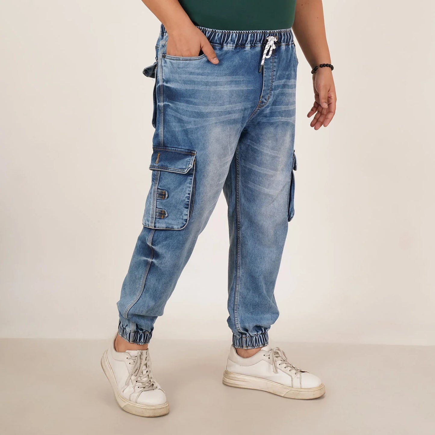 Kagad Jeans Mens Plus Size Loose Fit Light Blue Tint Color Denim Jogger - Style Code "KGDJGR-406059