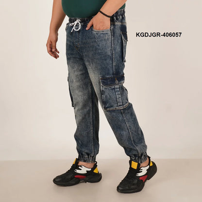 Kagad Jeans Mens Plus Size Loose Fit Mid Blue Tint Color Denim Jogger - Style Code "KGDJGR-406057