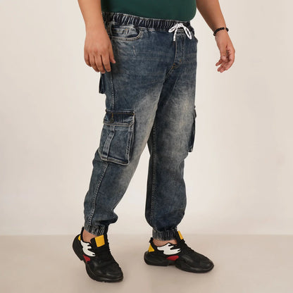 Kagad Jeans Mens Plus Size Loose Fit Mid Blue Tint Color Denim Jogger - Style Code "KGDJGR-406057