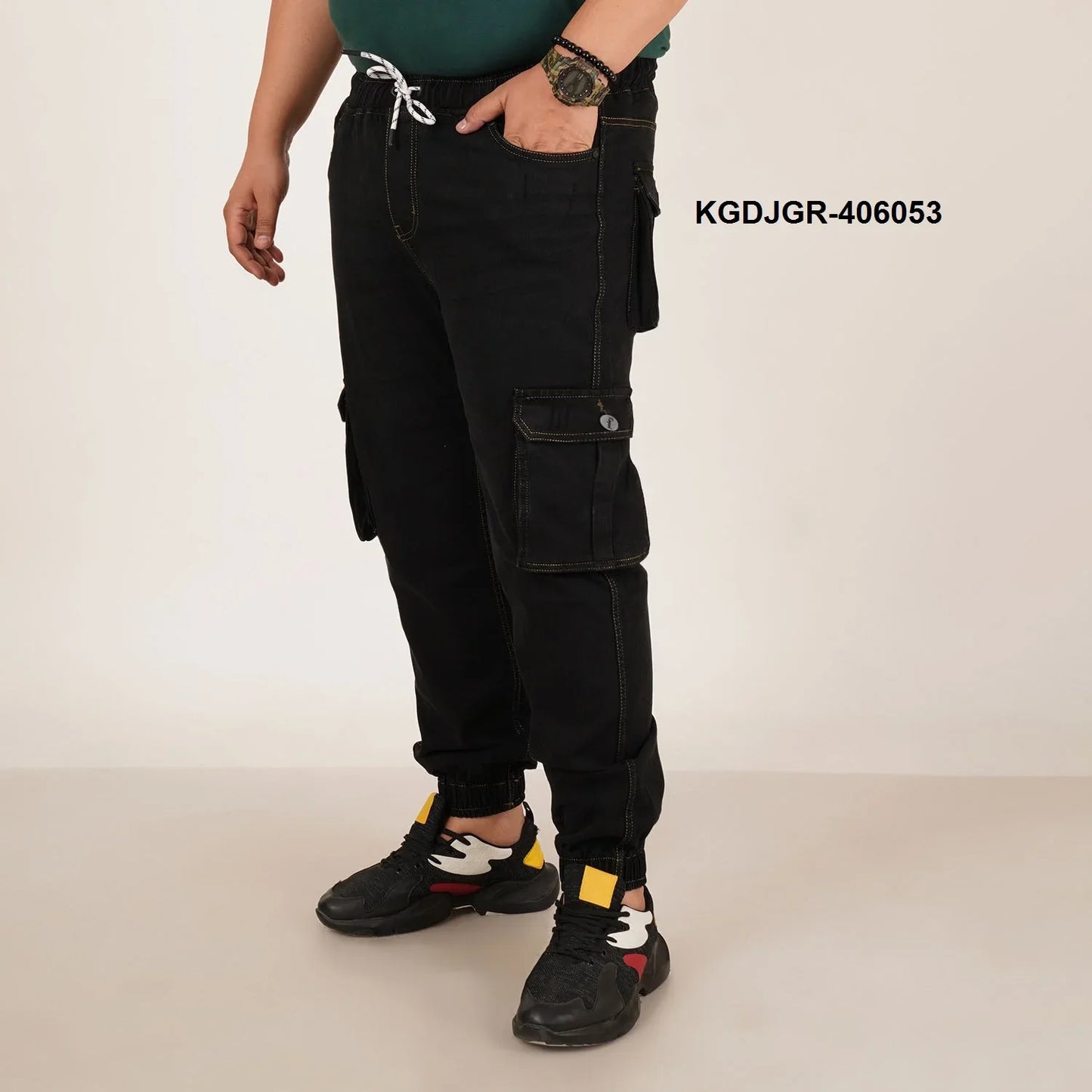 Kagad Jeans Mens Plus Size Loose Fit Black Color Denim Jogger - Style Code "KGDJGR-406053