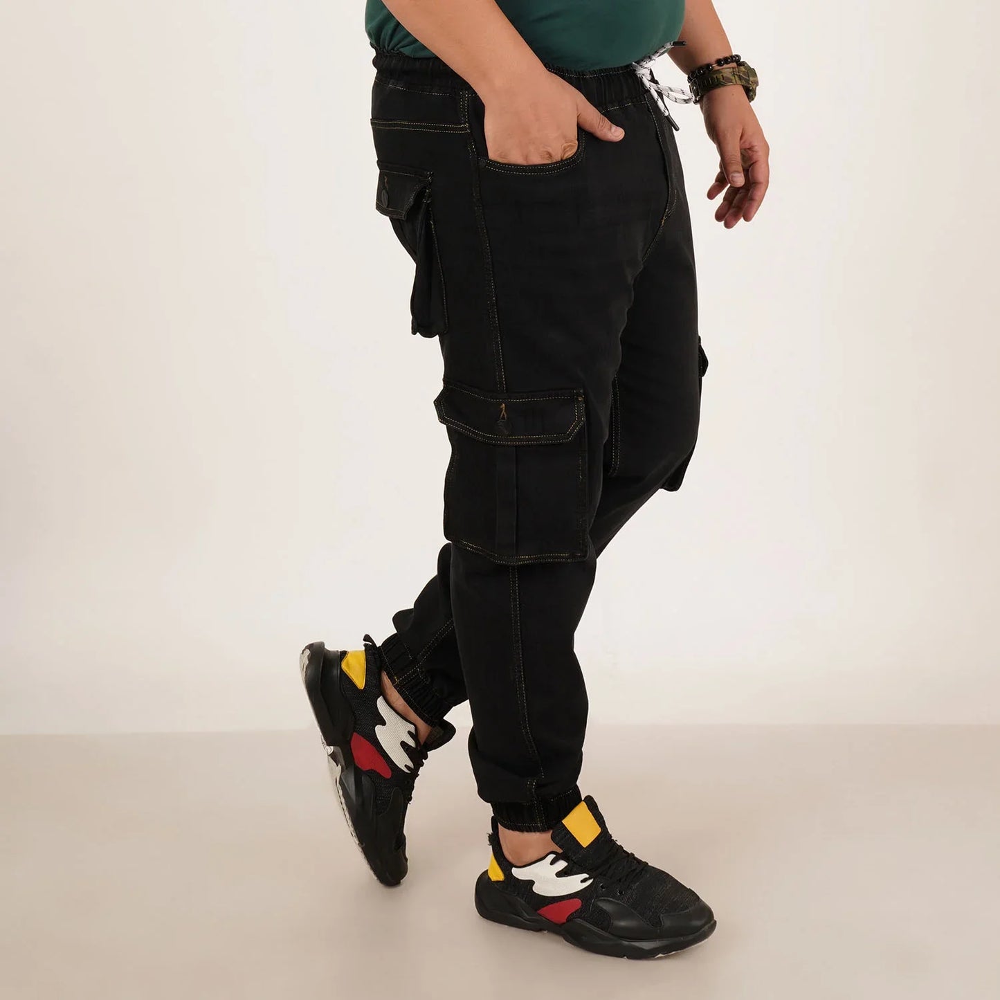 Kagad Jeans Mens Plus Size Loose Fit Black Color Denim Jogger - Style Code "KGDJGR-406053